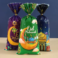 10-Pack Eid Mubarak Presentpåsar – Färgglada Godispåsar med Snören