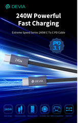 Devia Extreme 240W USB-C till USB-C Snabbladdningskabel 2m – För Laptop, Mobil, Surfplatta & Konsol
