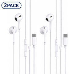 2-Pack USB-C In-Ear Hörlurar med Mikrofon för iPhone 17/16/15, Samsung & USB-C Enheter