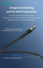 2i1 DEVIA USB-C till Lightning (12W) + USB-C (60W) Snabbladdning kabel, 1.2m