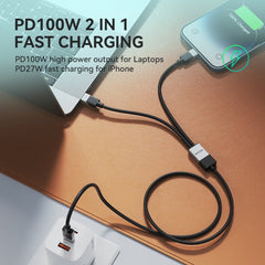2-i-1 Snabbladdningskabel USB-C & Lightning 1m 100W/27W – För Mobil & Surfplatta
