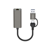 2-i-1 USB/USB-C till RJ45 Adapter XO HUB018 – 100 Mbps, Grå