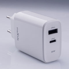 30W Snabbladdare för iPhone / Samsung PD, QC Dual Port USB-C
