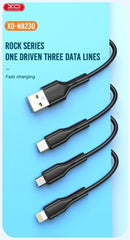 3i1 snabb USB till Lightning + USB-C + microUSB-kabel, 1,0m 3A