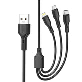 3i1 snabb USB till Lightning + USB-C + microUSB-kabel, 1,0m 3A