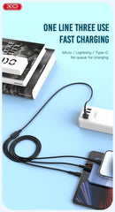 3i1 snabb USB till Lightning + USB-C + microUSB-kabel, 1,0m 3A