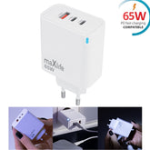 65W Snabbladdare PD Dual 2XUSB-C / USB för iPhone, Samsung, iPad