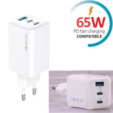 65W Snabbladdare PD Dual USB-C, USB för iPhone, Samsung, iPad