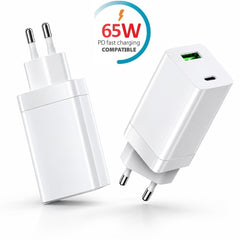65W Snabbladdare Setty GaN PD QC Dual USB-C, USB-A för iPhone, Samsung, iPad