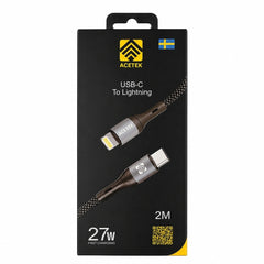 Acetek 2m USB-C till Lightning Snabbladdning Kabel – Nylon 27W för iPhone, iPad