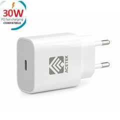 Acetek 30W USB-C Snabbladdare – PD 3.0 & QC 3.0 Väggladdare för iPhone, Samsung m.fl.