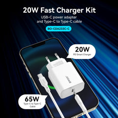 BWOO USB-C Snabbladdare med USB-C Kabel för – iPhone, Samsung & Android