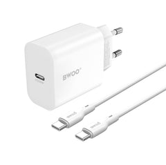 BWOO USB-C Snabbladdare med USB-C Kabel för – iPhone, Samsung & Android