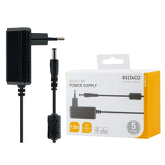 DELTACO 5V 3A AC Adapter 1.5m – DC 5.5x2.1mm Strömadapter – Svart