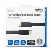 DELTACO Flat High Speed HDMI-kabel med Ethernet – 1m | 4K 60Hz | 18Gbps