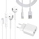 Dual Port Snabbladdare + Lightning -kabel + Hörlur med Lightning -kontakt