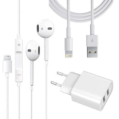 Dual Port Snabbladdare + Lightning -kabel + Hörlur med Lightning -kontakt