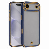 För iPhone 17 Air 6,6" – Silky Gold Skal Matt TPU med Gulddetaljer – Blå