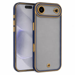 För iPhone 17 Air 6,6" – Silky Gold Skal Matt TPU med Gulddetaljer – Blå