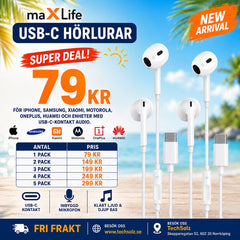 maXlife USB-C In-Ear Hörlurar med Mikrofon för iPhone 15/16/17, Samsung, Xiaomi, Motorola & Alla USB-C Enheter