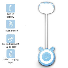 LED Teddy bear skrivbord/nattlampa 3W, 3000/4500/6000K, justerbar, 1200mAh Blå