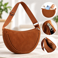 Moon Bag Axelväska i Manchester – Halvmåneformad Crossbody, Justerbar Rem -Brun