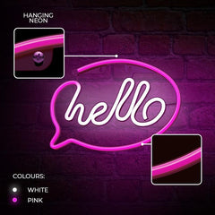Neon LED Hello Batteri + USB Forever Light Rosa/vit