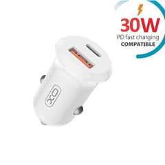 Snabb billaddare 30W USB-C PD / USB QC3.0 För iPhone, Samsung Vit