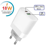 Snabbladdare för iPhone / Samsung 18W PD USB-C Väggladdare