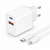 Snabbladdare 30W för iPhone Dual Port USB/USB-C med USB-C till Lightning Kabel