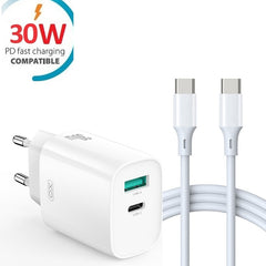 Snabbladdare 30W för iPhone / Samsung Dual Port USB-C med USB-C Kabel