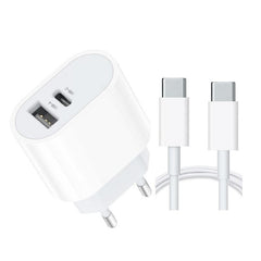 Snabbladdare för iPhone / Samsung Dual Port USB-C med USB-C Kabel