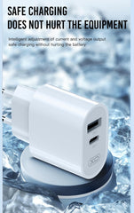 Snabbladdare för iPhone / Samsung Dual Port USB-C / USB Väggladdare
