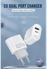 Snabbladdare för iPhone / Samsung Dual Port USB-C / USB Väggladdare