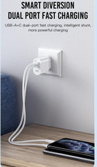 Snabbladdare för iPhone / Samsung Dual Port USB-C / USB Väggladdare