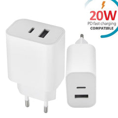 Snabbladdare för iPhone / Samsung PD, QC 20W Dual Port USB-C