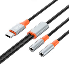 XO NB-R269B 2-i-1 Ljudadapter – USB-C till 2x 3,5 mm Hörlursuttag (1.2 m)