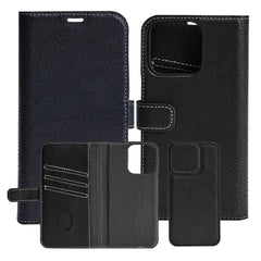 iPhone 12 Mini- Essentials Äkta läder 2-i-1 Löstagbart Plånboksfodral Svart