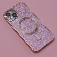 iPhone 15 Plus - Magasafe 2i1 Glitter / Transparent Chrome Skal Rosa