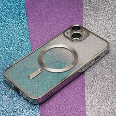 iPhone 15 Plus - Magasafe 2i1 Glitter / Transparent Chrome Skal Silver