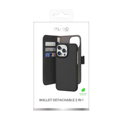 iPhone 15 Plus - Puro Ekoläder 2-i-1 Löstagbart Plånboksfodral Svart