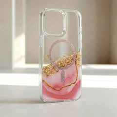 iPhone 16 Pro Max - MagSafe Epoxy Transparent Skydd med 3D Effekt Rosa