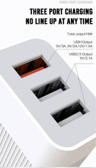 iPhone, Samsung QC3.0 Snabb 17w Väggladdare 3xUSB Vit