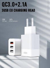 iPhone, Samsung QC3.0 Snabb 17w Väggladdare 3xUSB Vit