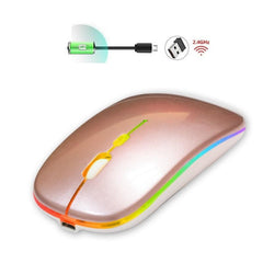 Optisk Trådlös Mini Uppladdningsbar RGB Mus -Roseguld