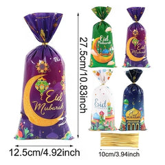 10-Pack Eid Mubarak Presentpåsar – Färgglada Godispåsar med Snören