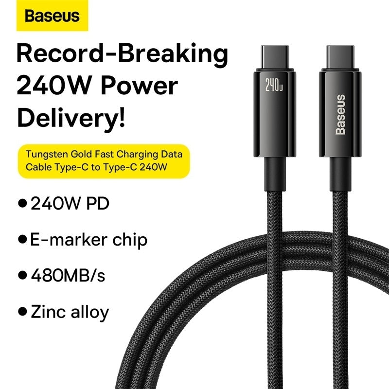 Baseus Tungsten 240W USB-C till USB-C Snabbladdningskabel 3m – För MacBook, Laptops & Mobiltelefon