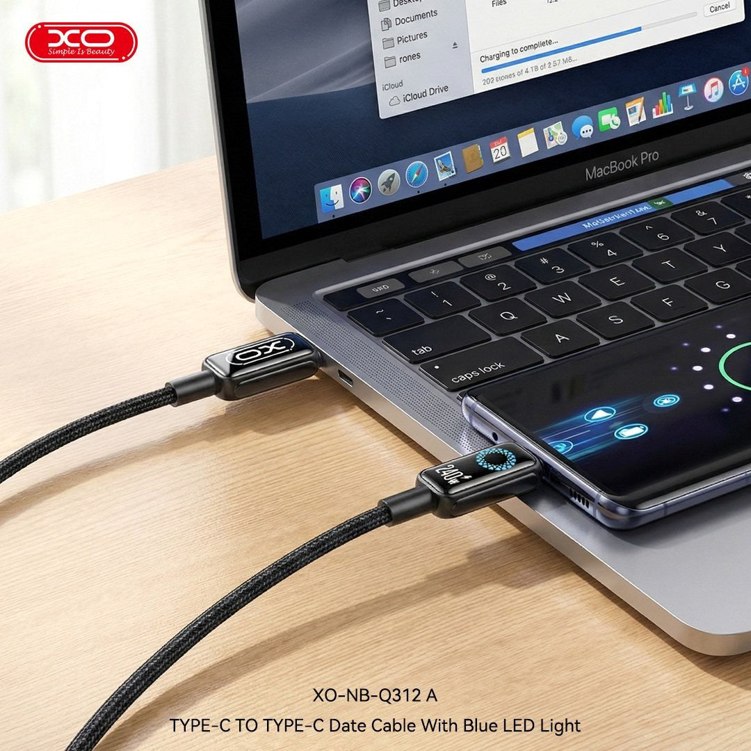 240W XO USB-C till USB-C-kabel för MacBook, Laptop, Surfplatta & Mobil – PD 2m