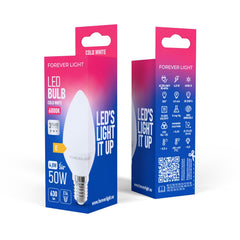 [2-PACK] Forever Light LED E14 C37 Glödlampa 4.8W 630lm 6000K Kallvit 50W Ekvivalent