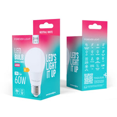 [2-PACK] Forever Light LED E27 A60 Glödlampa 7W 806lm 4000K Neutralvit 60W Ekvivalent
